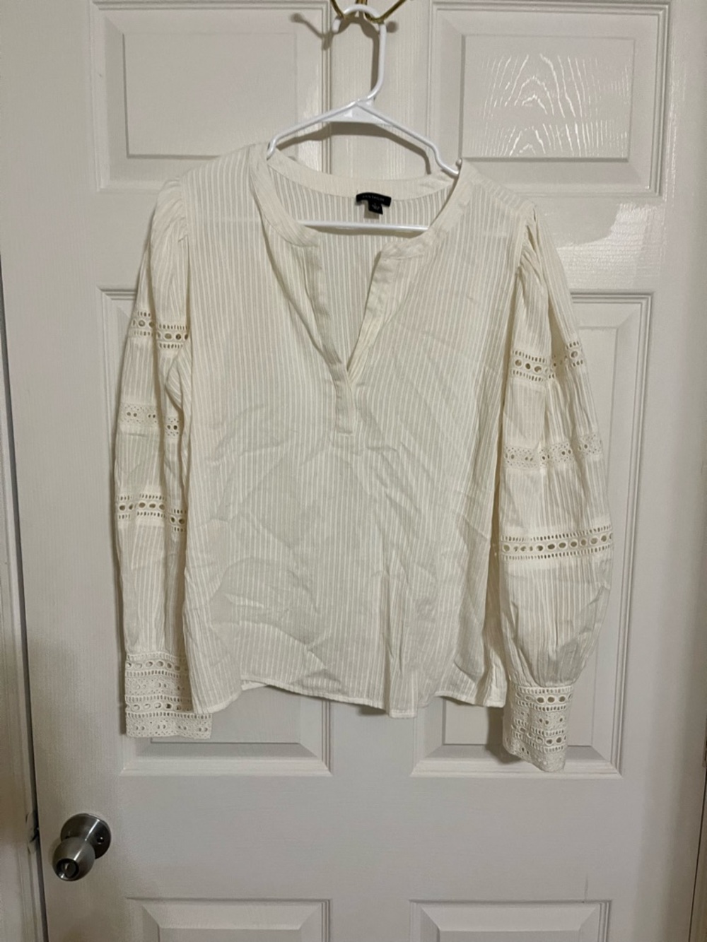 Ann Taylor Ivory Lace-Insert Button Down Blouse - Picture 2 of 8